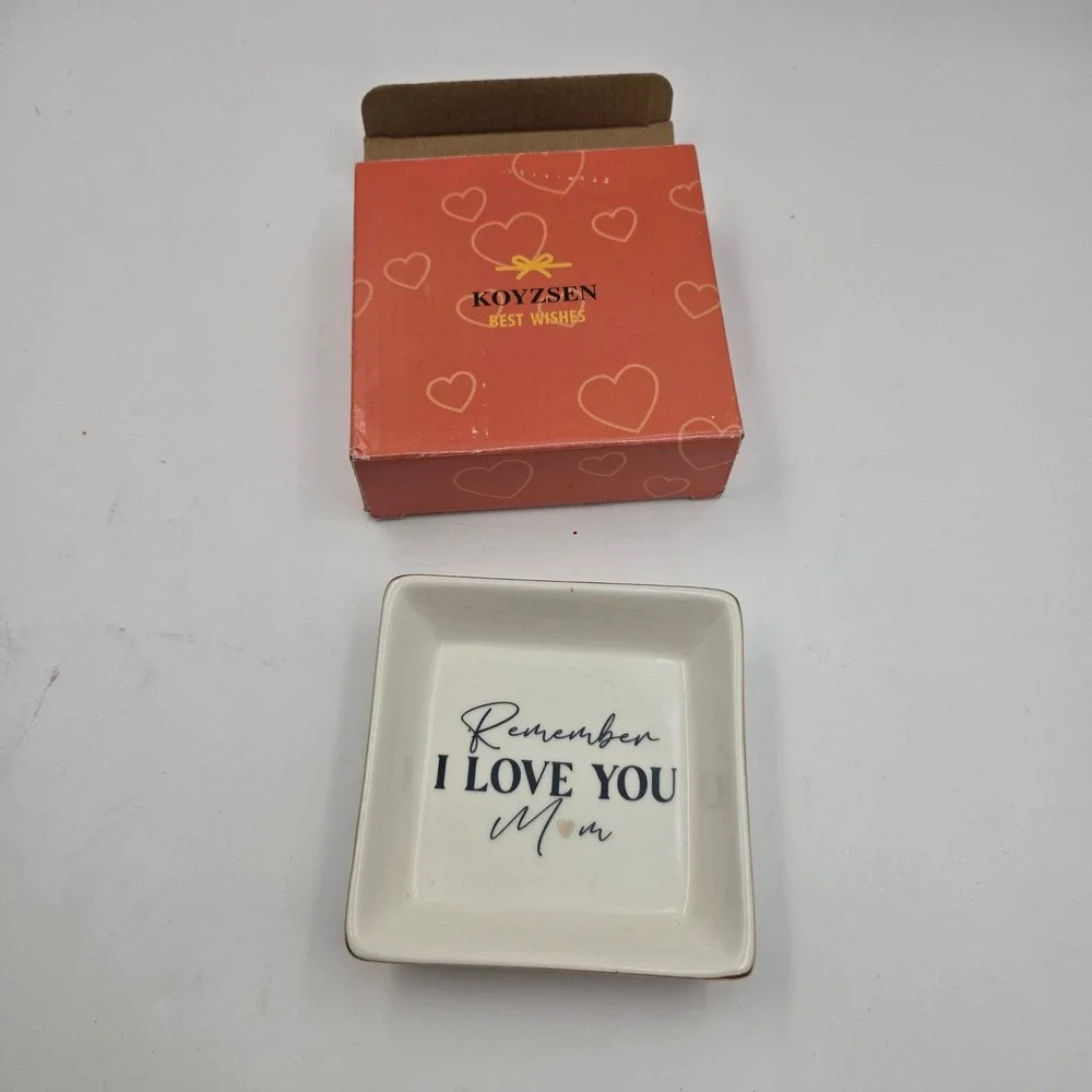 Koyzsen Remember I Love You Mom Ceramic Jewelry Trinket Dish Tray Gold Rim Boxed